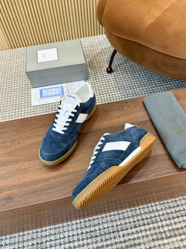 2025 Men TOM FORD Blue White Suede Sneakers LY00360