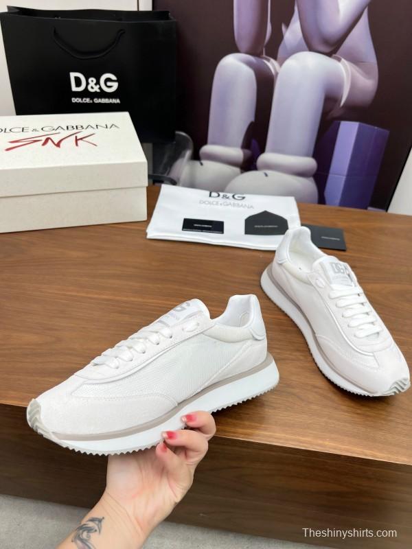 2025 Unisex Dolce & Gabbana White Mesh PU Sneakers LY00300