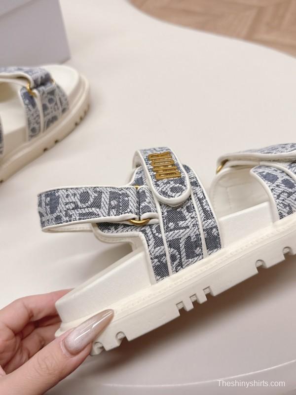 2025 Women Dior Gray White Jacquard Fabric Sandals LY
