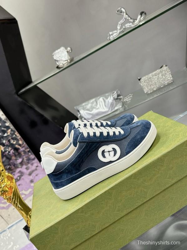 2024 Unisex Gucci Blue Navy White Suede Leather Sneakers MJ00310