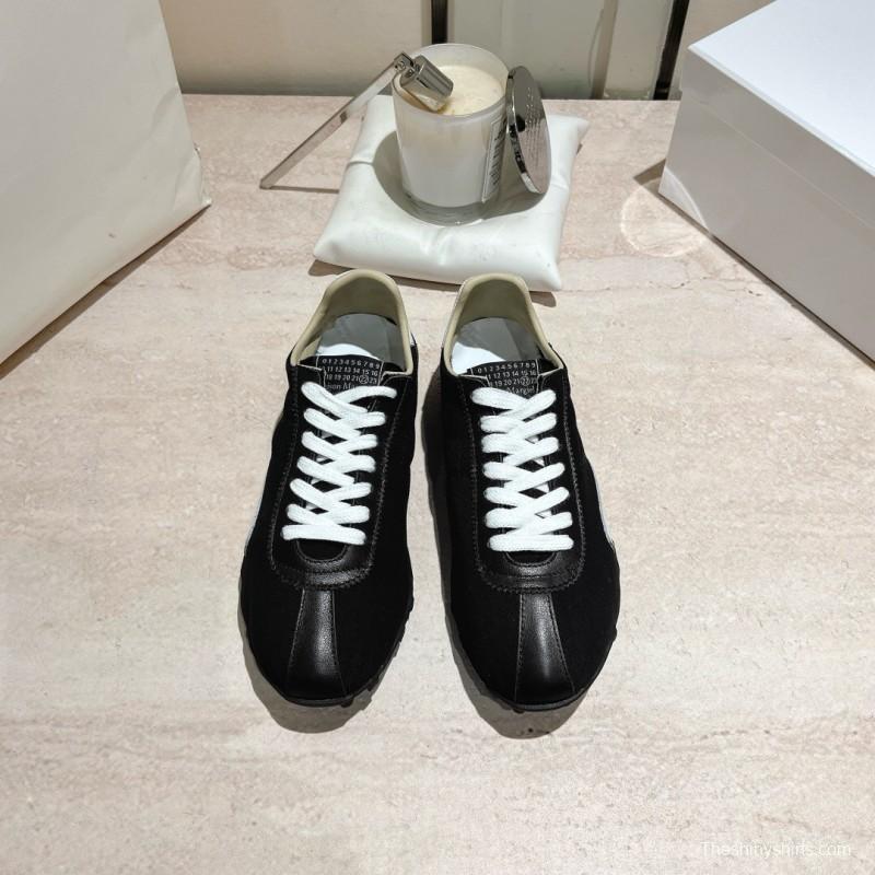 2025 Unisex MM6 Maison Margiela Black White Leather Canvas Sneakers