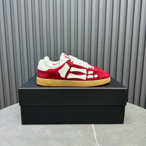 2024 Unisex Amiri Red White Suede Leather Sneakers MJ00300