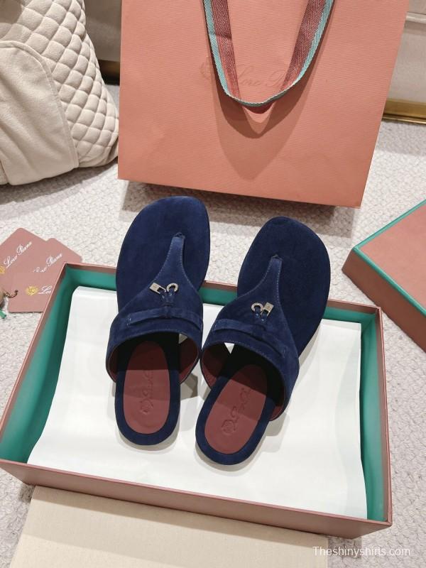 2025 Slippers Le Parmentier Navy Blue Suede Slippers LY00250