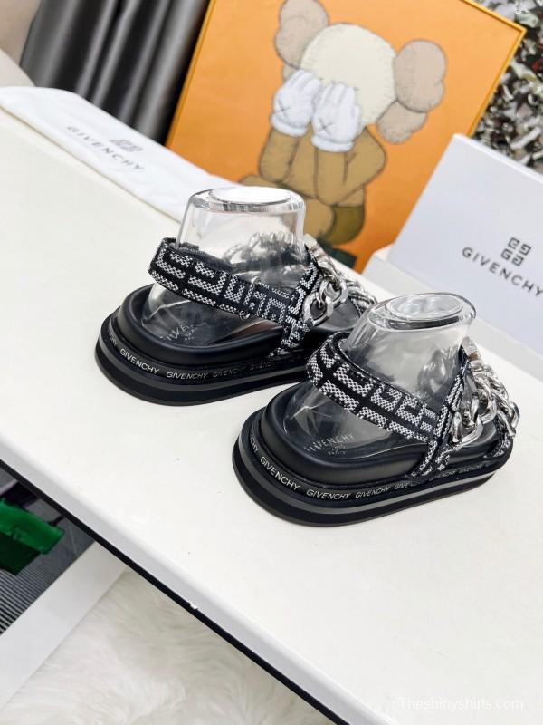 2025 Women Givenchy Black Leather Chain Sandals LY00260