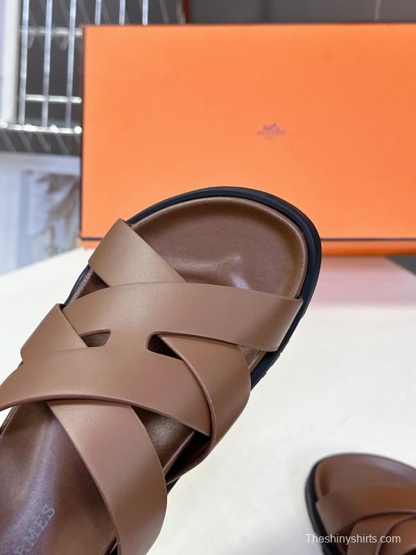 2025 Women Hermès Brown Leather Sandals
