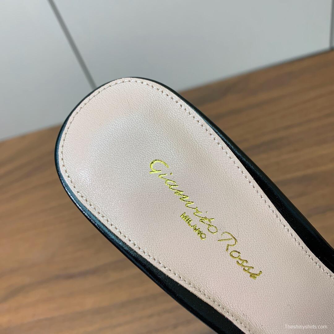 2025 Women Gianvito Rossi Black Leather Pointed High Heel Sandals