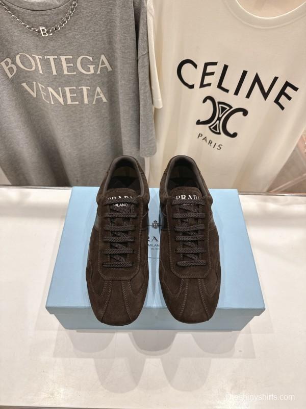 2025 Women Prada Brown Suede Lace-Up Sneakers