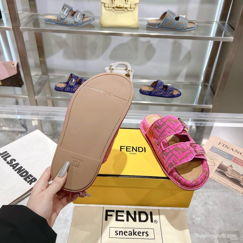 2025 Slippers Fendi Pink Jacquard Buckle KFY00250