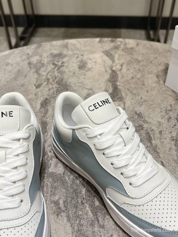 2025 Women Celine White Light Blue Leather Sneakers