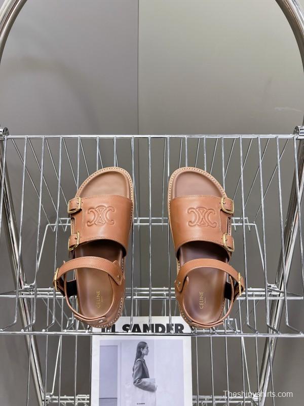 2025 Women Celine Light Brown Leather Sandals KFY00280