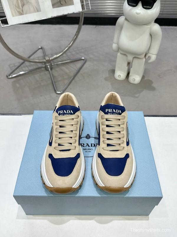 2025 Unisex Prada Blue Beige Suede Leather Sneakers KFY00310