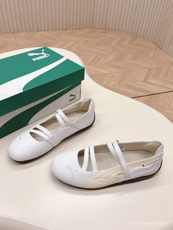 2025 Women PUMA White Leather Ballet Style Shoes