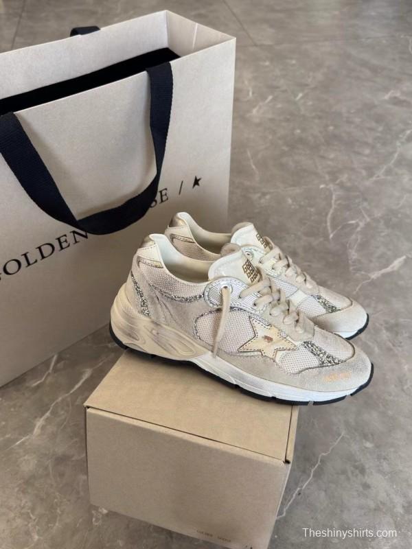 2024 Women GGDB Beige White Suede Mesh Sneakers