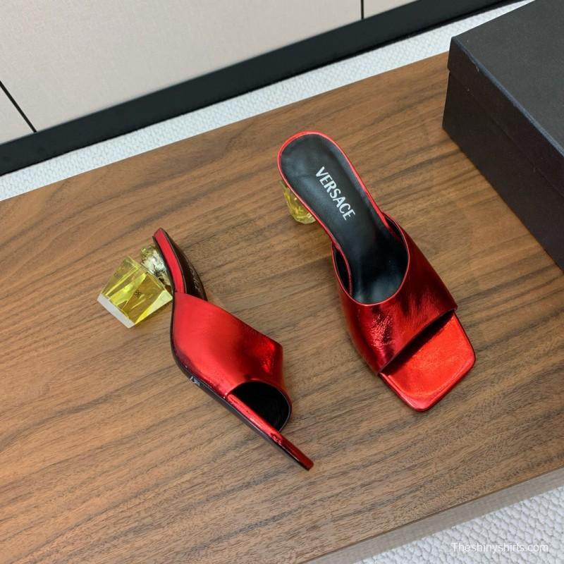 2025 VERSACE Red Leather Slippers