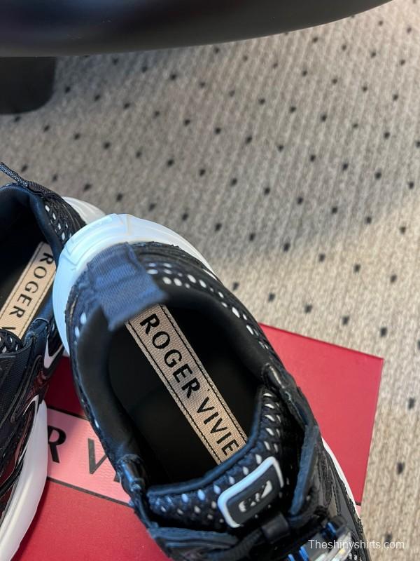 2025 Women Roger Vivier Black Leather Mesh Sneakers