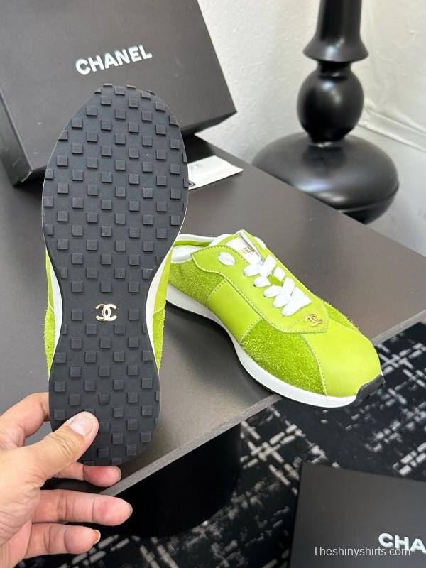 2025 Women CHANEL Green Suede Casual Sneakers Handmade For LY00360(F)