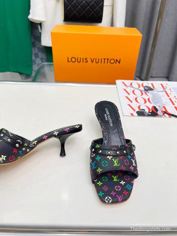 2025 Women Louis Vuitton Multicolor Leather Heeled Mules LY00260