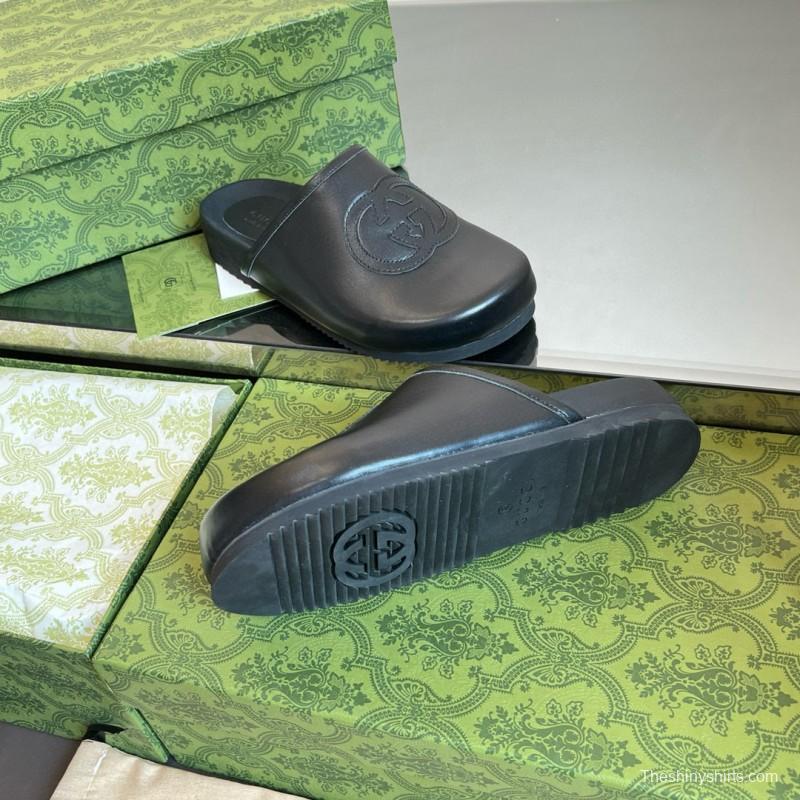 2024 Slippers Gucci Black Leather Slippers