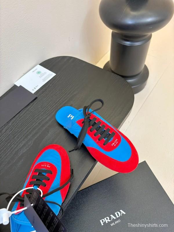 2025 Women Prada Blue Red Suede Leather Sneakers