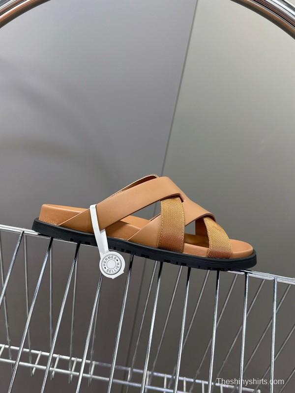 2025 Slippers Hermès Brown Leather Slippers