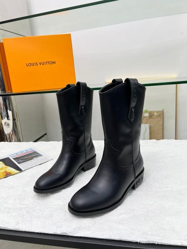 2024 Women Louis Vuitton Black Leather Boots MJ00360