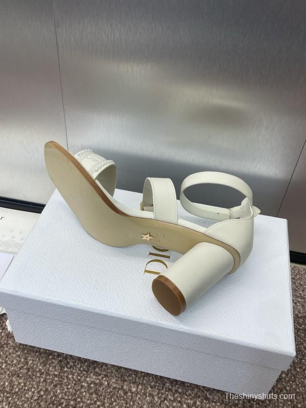 2025 Women Dior White Calfskin Silk Embroidery Sandals KFY00320