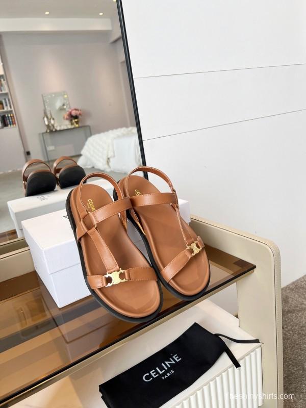 2025 Women Celine Brown Leather Sandals LY00220