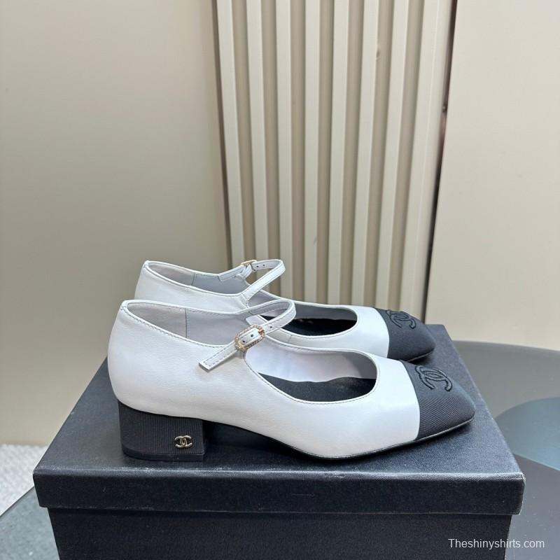 2025 Women Chanel White Black Leather Mary Jane Shoes