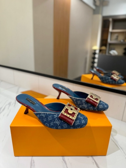2025 Women LV Blue Denim Leather Mules KFY00320