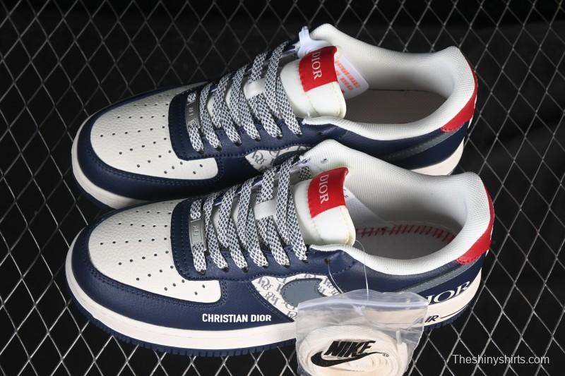 Nike Air Force 1 '07 Low Dior Collaboration White Blue Gray Hook Casual Sneakers - XD2588-603