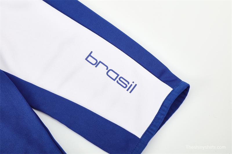 2002 Brazil Color Blue Half Zipper Jacket+Long Pants