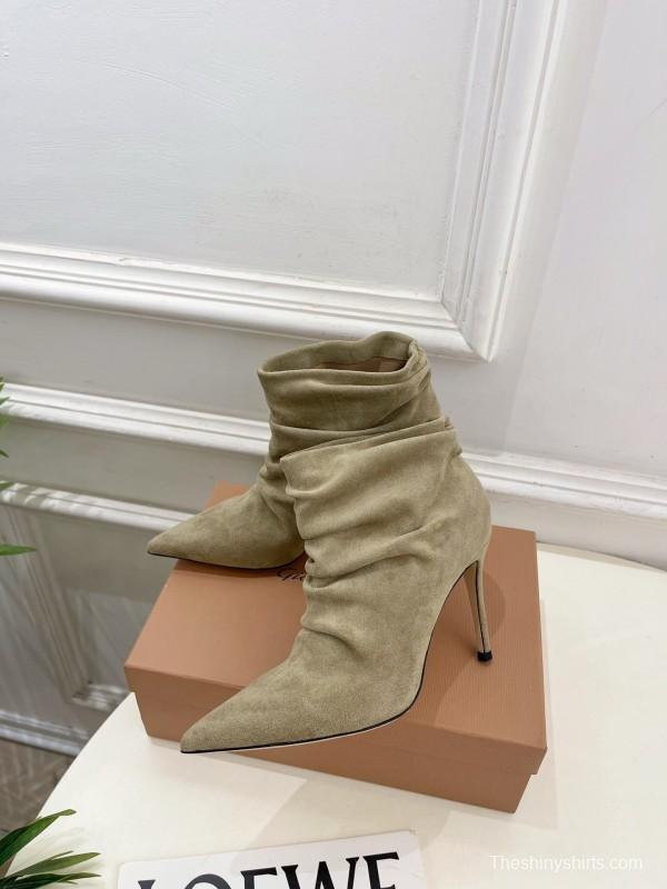 Gianvito Rossi GR Pointed Toe Retro Pleated High Heel Ankle Boots - KFY00340