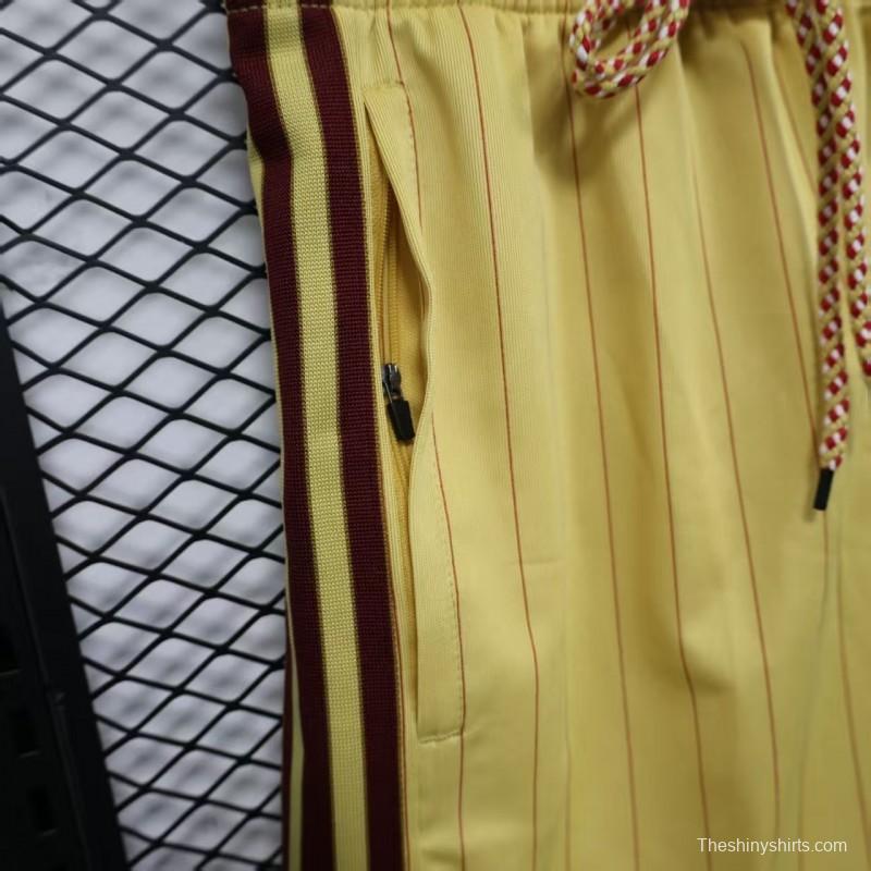 Player Version 25/26 Arsenal Yellow with Burgundy Side Stripes and Pinstripes Shorts