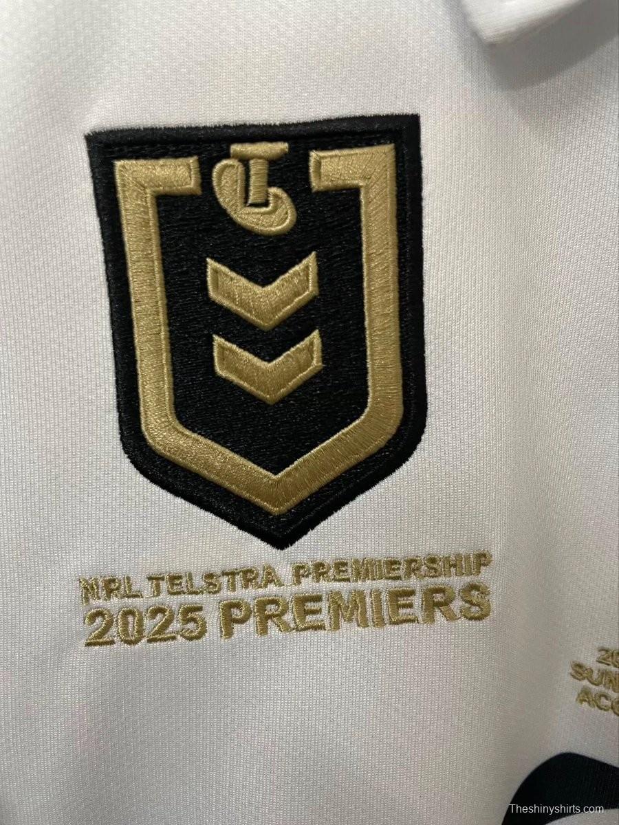 25/26 Brisbane Broncos White with Maroon Sleeves and Diagonal Geometric Stripes  Champion Jersey